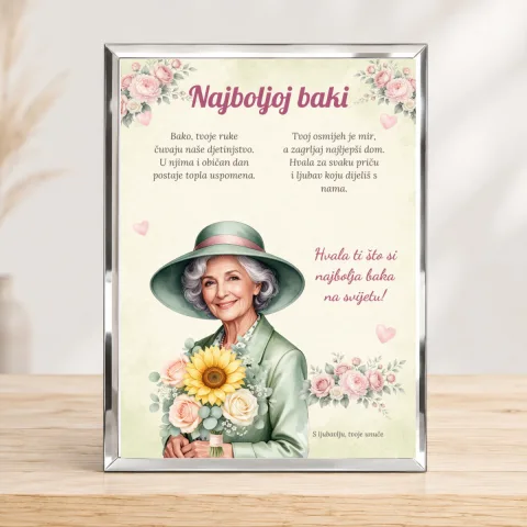 Najboljoj baki · Cvjetni zagrljaj · Foto staklo – uspravno
