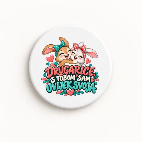 Drugarice, s tobom sam uvijek svoja - Keramički magnet — okrugli