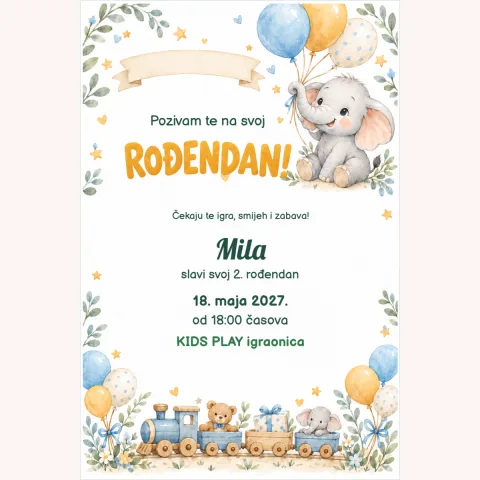 Pozivnica · Mali slonić i baloni