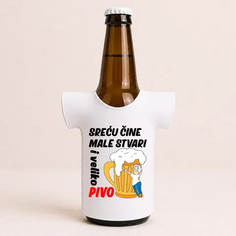Srecu cine male stvari i veliko pivo - Majica za flaše