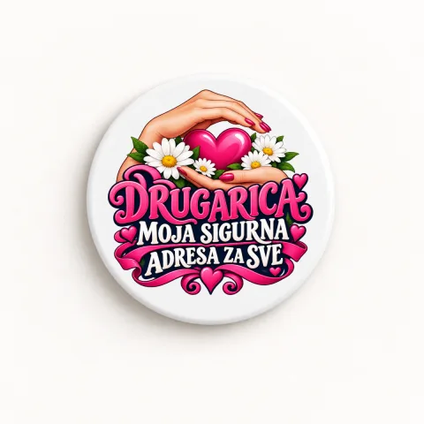 Drugarica, moja sigurna adresa za sve - Keramički magnet — okrugli – proizvod sa printom