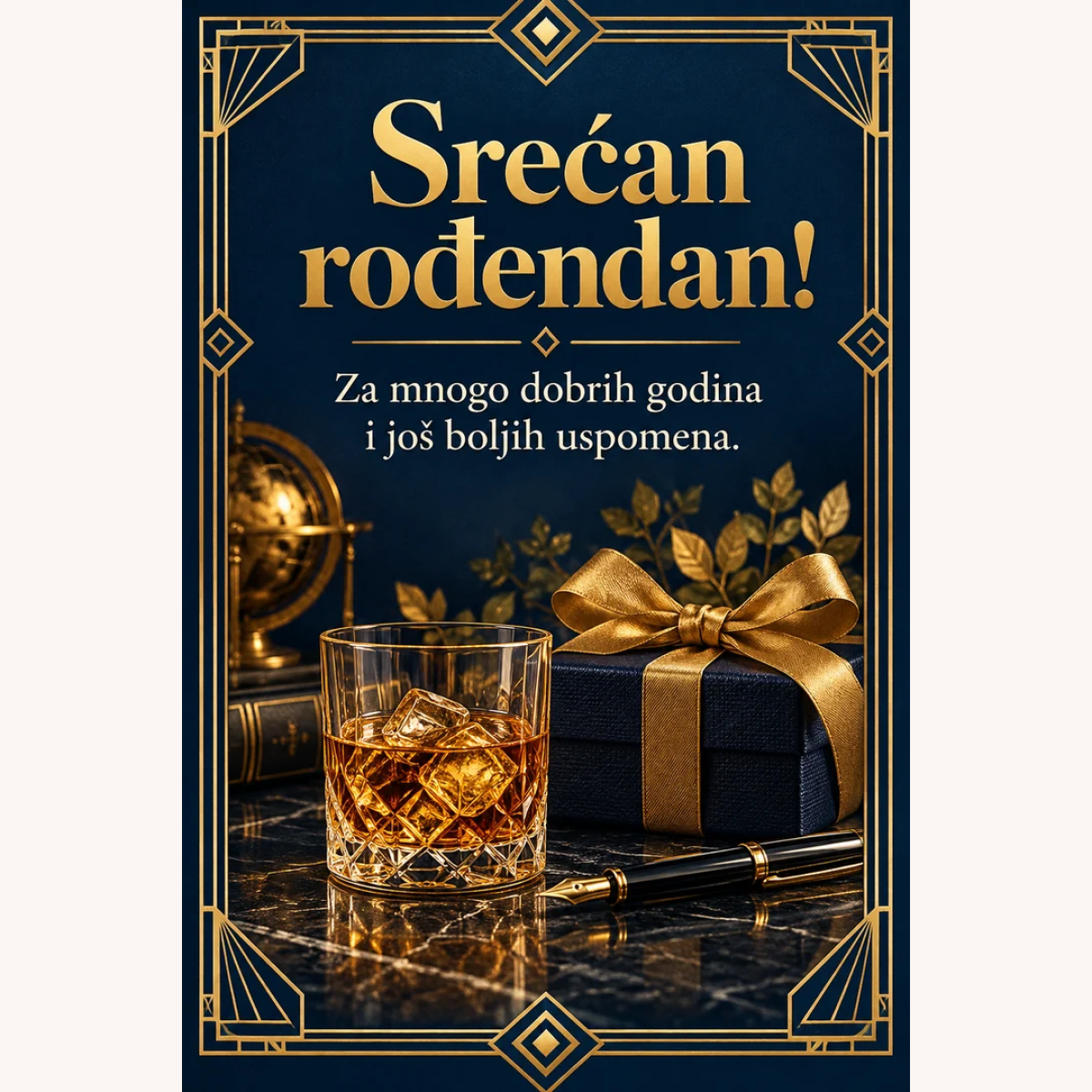 Čestitka · Srećan rođendan - Elegantno plava – prikaz izdelka