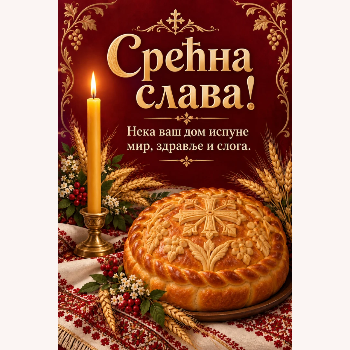 Čestitka · Срећна слава - Свијећа и жито – prikaz proizvoda