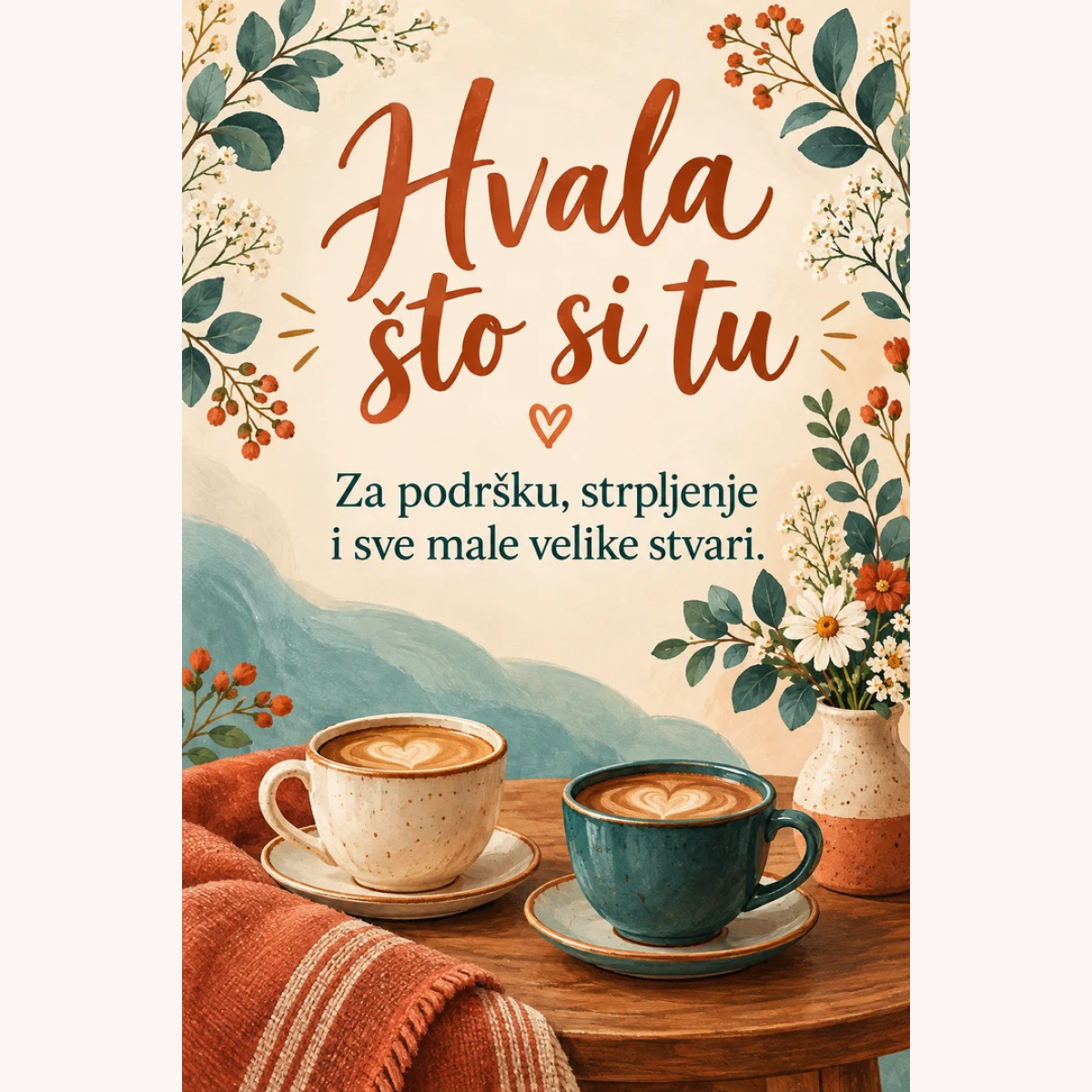 Čestitka · Hvala što si tu - Kafa – prikaz proizvoda