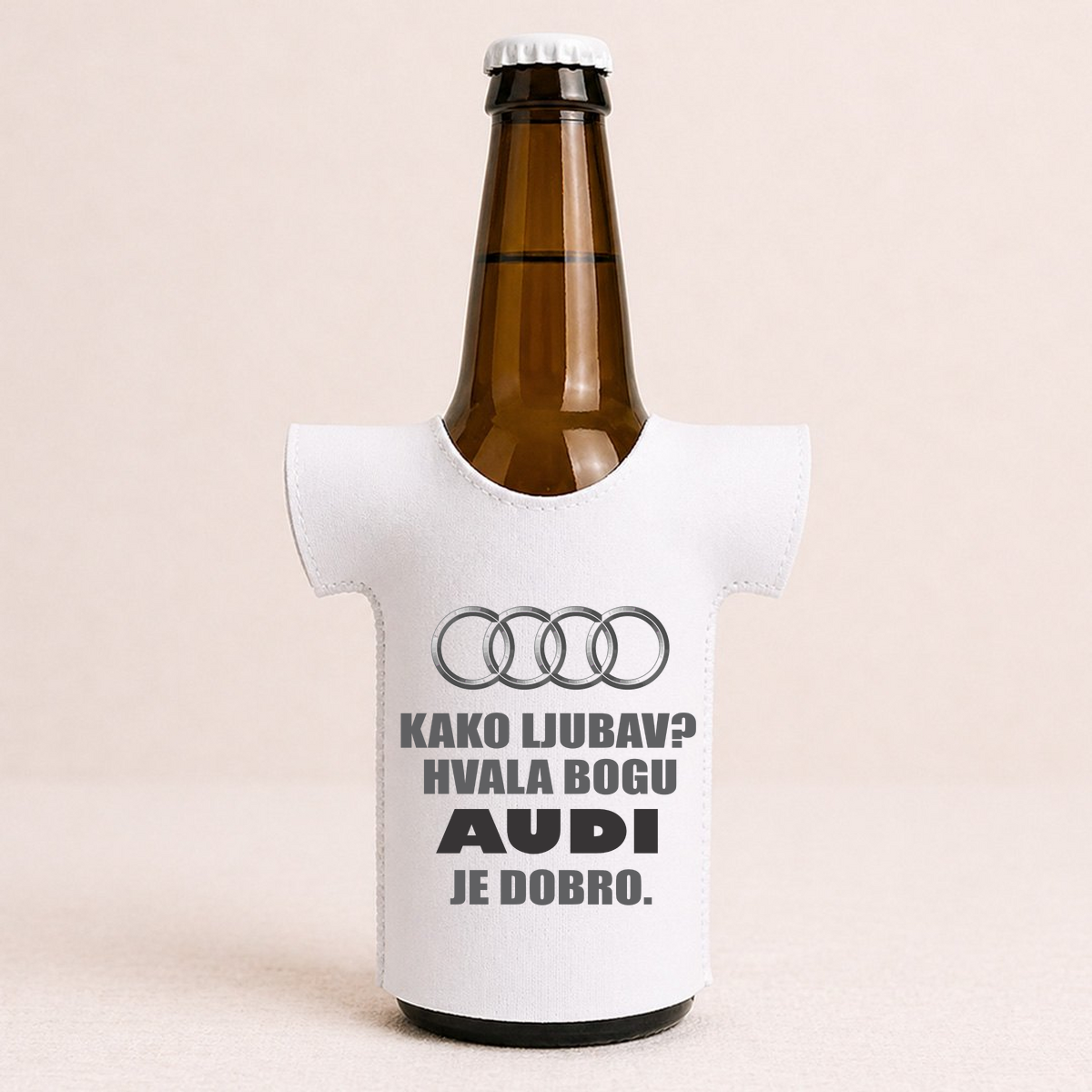 Kako ljubav? Hvala bogu AUDI je dobro - Majica za flaše – prikaz proizvoda