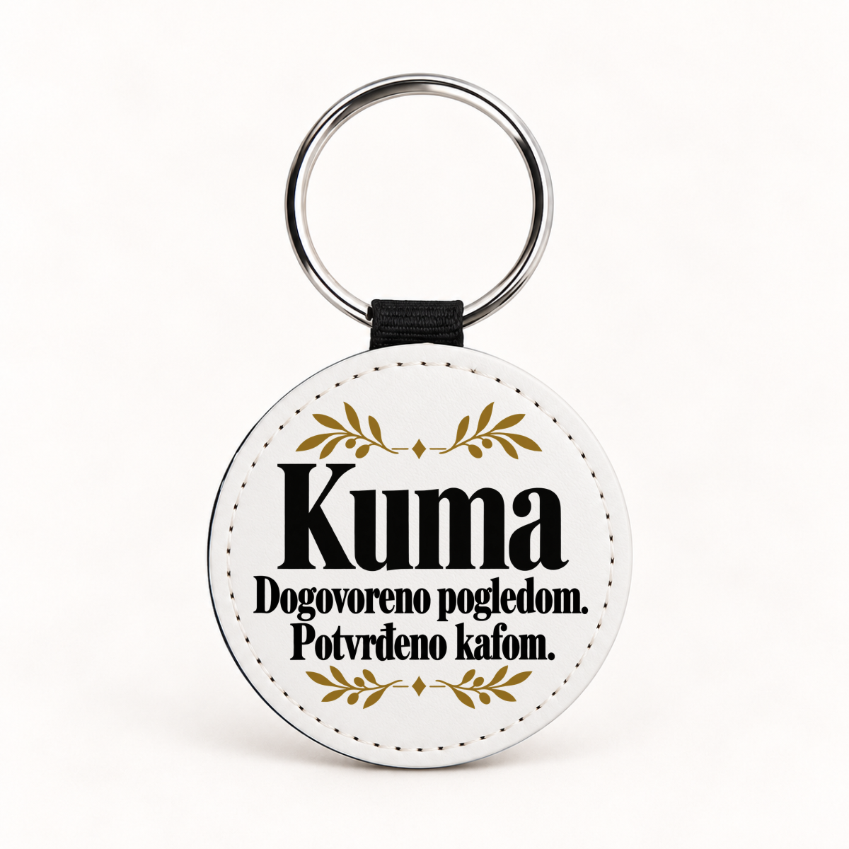 Kuma — Dogovoreno pogledom. Potvrđeno kafom - Kožni privjesak — okrugli – prikaz proizvoda