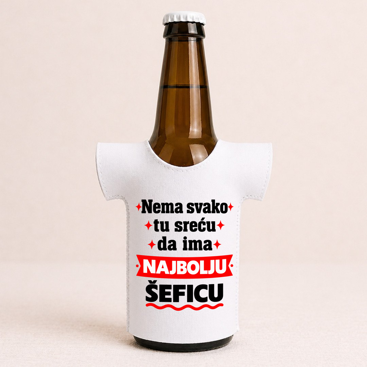 Nema svako tu sreću da ima najbolju šeficu - Majica za flaše – prikaz proizvoda