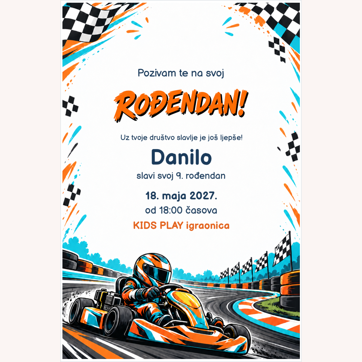 Pozivnica · Karting šampion – prikaz proizvoda